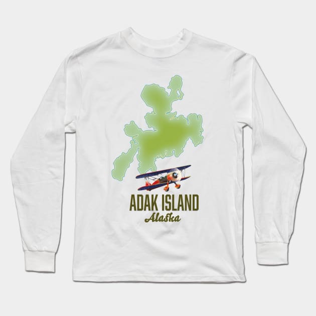 Adak Island Alaska map Long Sleeve T-Shirt by nickemporium1